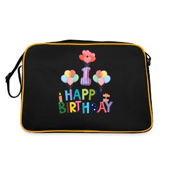 Happy Birthday 1. Geburtstag - Retro Tasche - Schwarz/Gold - Hinten