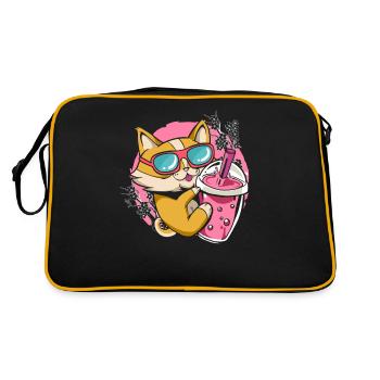 Chaton Kawaii Boba Chat buveur de thé au lait - Sac Retro - noir/or - Dos