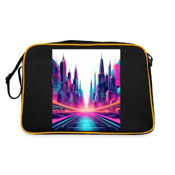 Neon Futuristic Cityscape – Sci-Fi Cyberpunk Art - Retro Bag - black/gold - Back