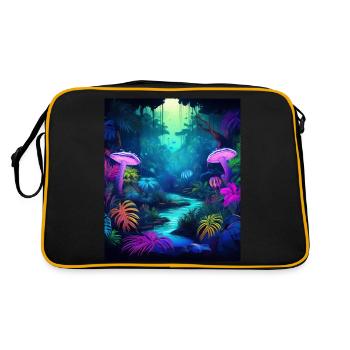 Neon Jungle with Glowing Mushrooms and Plants - Retro Bag - black/gold - Back
