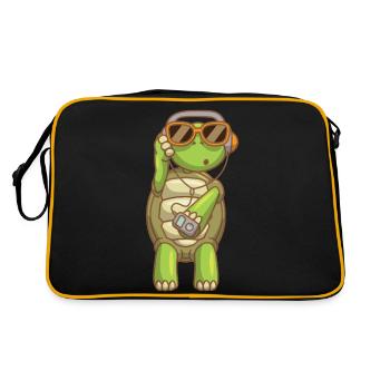 Sea Turtle Ocean Beach Listening Turtle - Retro Bag - black/gold - Back