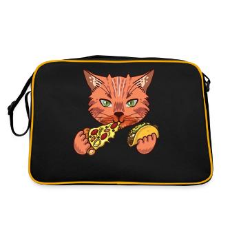 Pizzeria Cat Eating Tacos And Pizza - Retro Bag - black/gold - Back