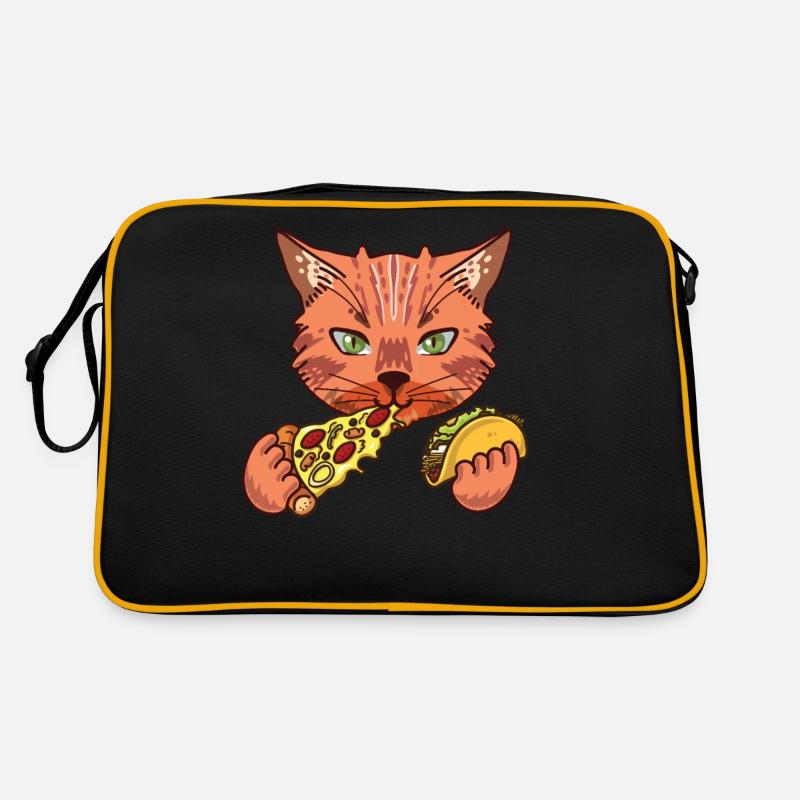Pizzeria Katze Isst Tacos Und Pizza Retro Tasche