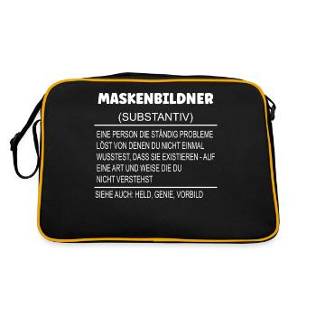 Wörterbuch Erklärung MASKENBILDNER Held, Genie - Retro Tasche - Schwarz/Gold - Hinten