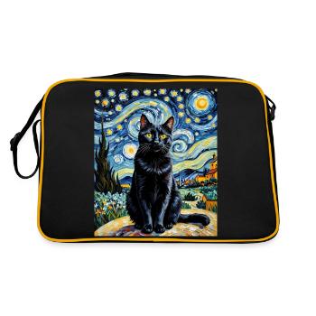 Feline Eleganz bei Nacht Night Feline Elegance - Retro Tasche - Schwarz/Gold - Hinten