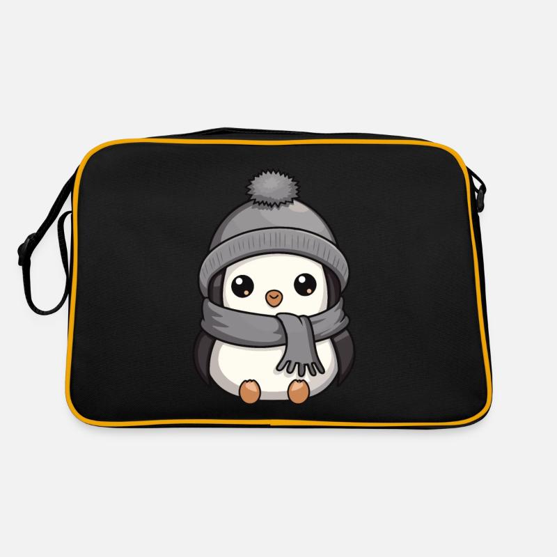 Pinguin Winter Tier Baby Comic - Retro Tasche - Schwarz/Gold