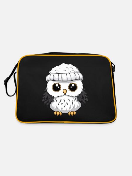 hibou hiver animal bébé bande dessinée - Sac Retro - noir/or - Dos