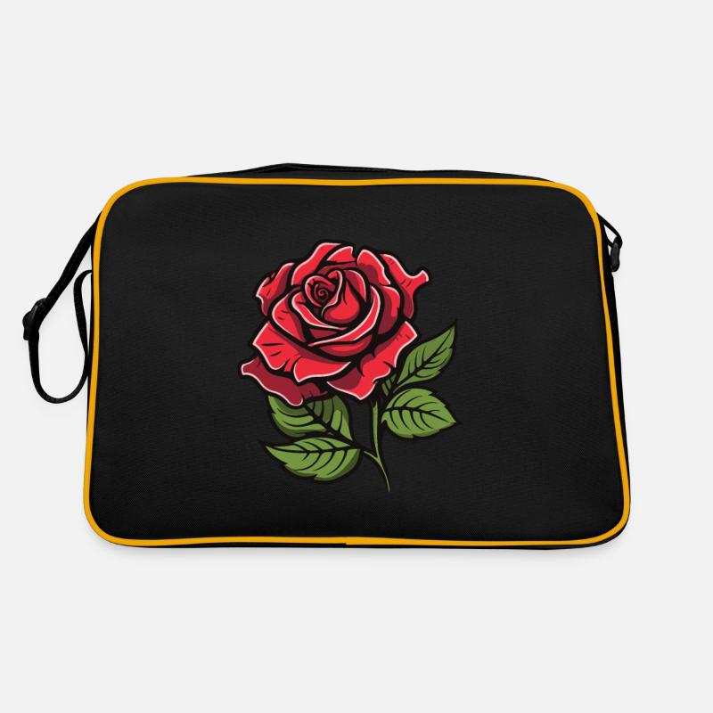 Rose Blume Liebe - Retro Tasche - Schwarz/Gold