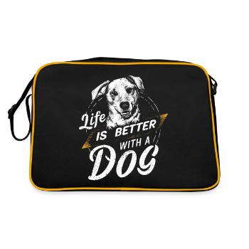 Das Leben mit Hund ist besser / Hundeliebhaber - Retro Tasche - Schwarz/Gold - Hinten