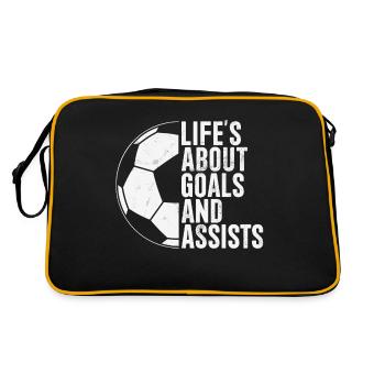 Life's About Goals And Assists Lustiges Fußball - Retro Tasche - Schwarz/Gold - Hinten
