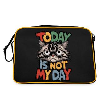 Wütende Katze "Heute ist nicht mein Tag" Sarkastische Kunst - Retro Tasche - Schwarz/Gold - Hinten