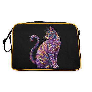 Chat Psychédélique Vibrant - Art Félin Coloré - Sac Retro - noir/or - Dos