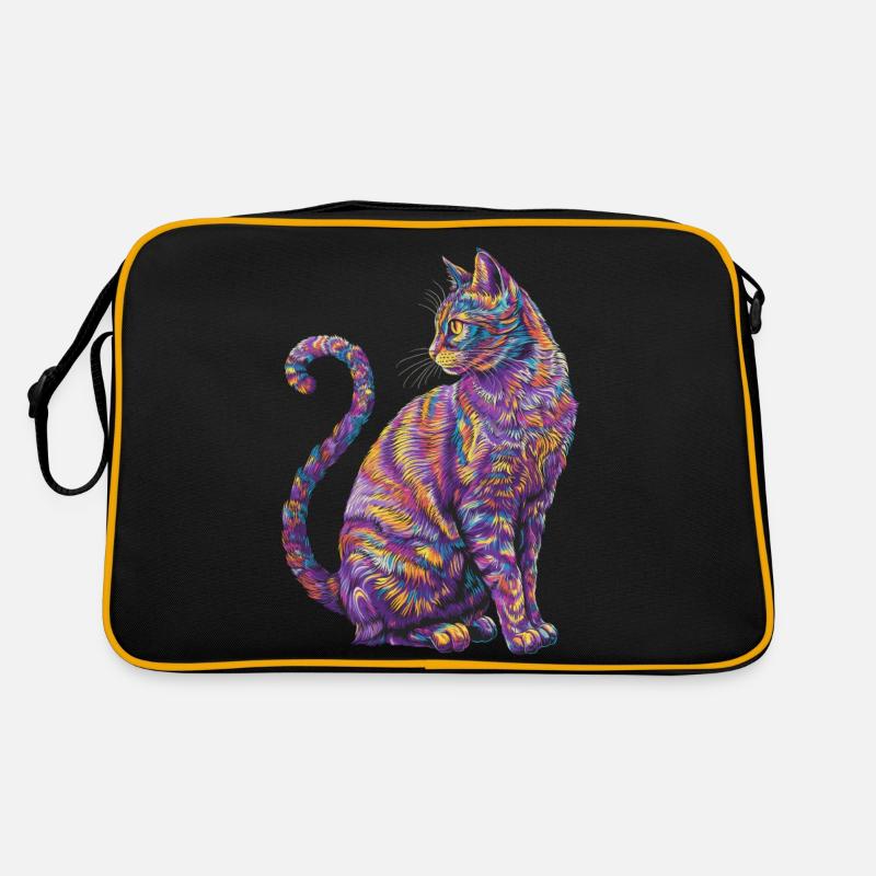 Lebendige psychedelische Katze - Bunte Katzenkunst Retro Tasche