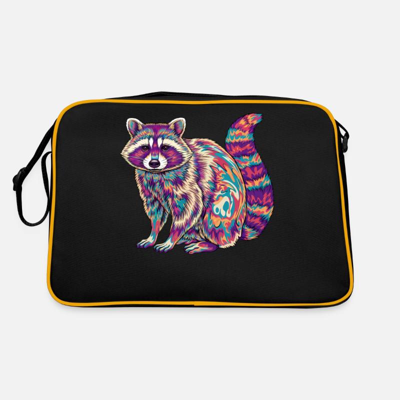 Psychedelischer Waschbär Regenbogenfarben Fraktalkunst Retro Tasche