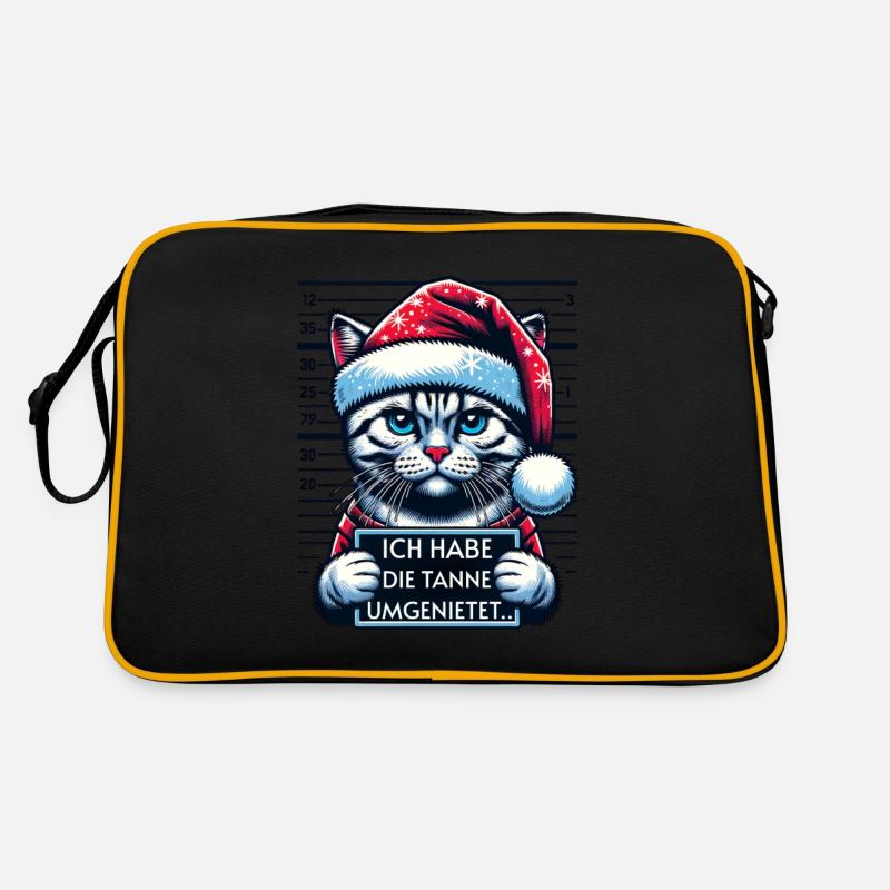 Weihnachtsmann lustiges Katzen Weihnachten - Retro Tasche - Schwarz/Gold