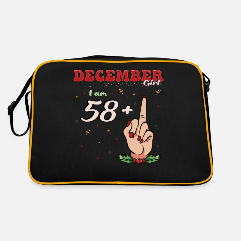 Fille de décembre - J’ai 58 ans + Doigt d’honneur pour le 59e - Sac Retro - noir/or