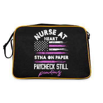 nurse at heart stna on paper paycheck Design for a - Retro Bag - black/gold - Back