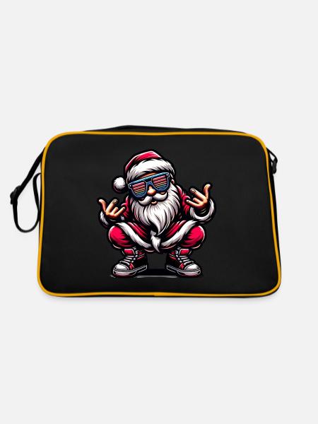 Santa Claus is dancing on xmas Christmas funny - Retro Tasche - Schwarz/Gold - Hinten