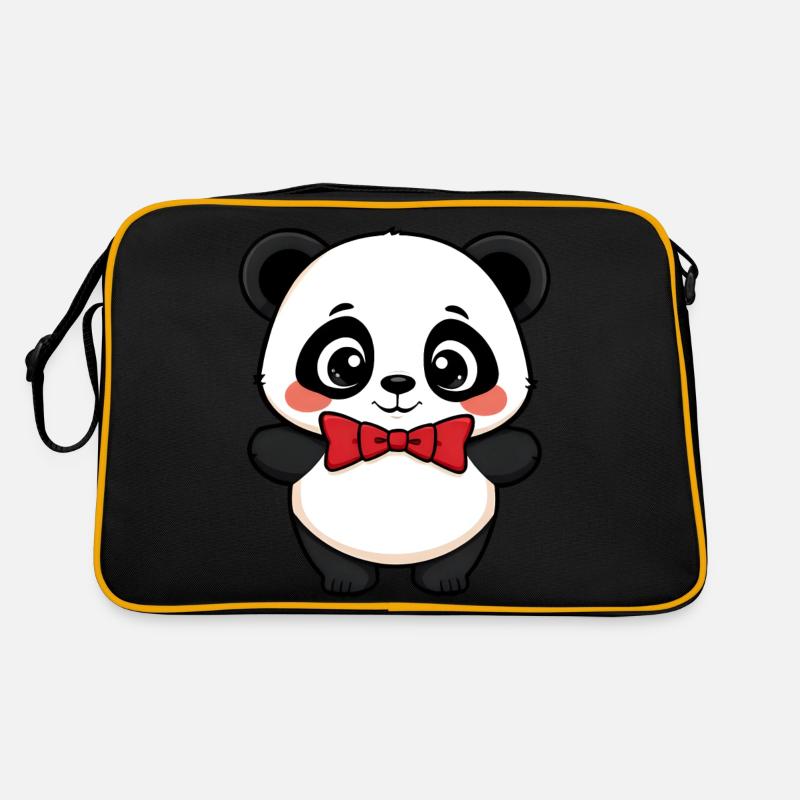 Adorable Panda in Red Bowtie Posing Cheerfully - Retro Bag - black/gold