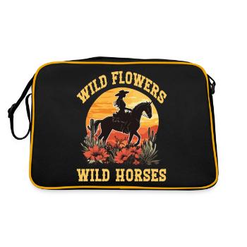 Fleurs sauvages Chevaux sauvages Équitation - Sac Retro - noir/or - Dos