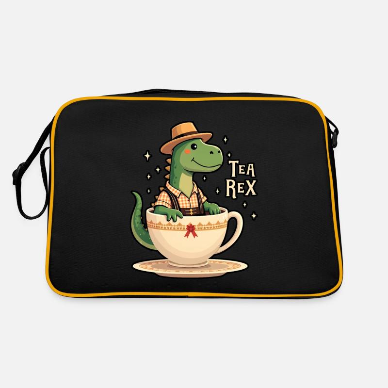 Tea Rex T-Rex Lederhose Lederhosn - Retro Tasche - Schwarz/Gold