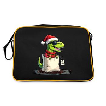 Tea Rex Dinosaurier Weihnachten Tee - Retro Tasche - Schwarz/Gold - Hinten