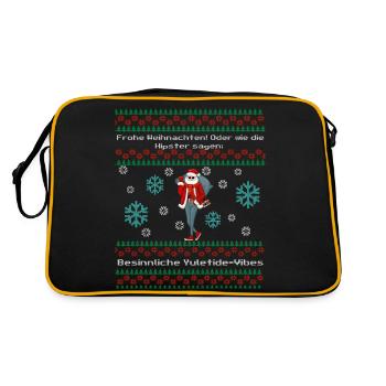 Lustiger Spruch mit Hipster Ugly Christmas - Retro Tasche - Schwarz/Gold - Hinten