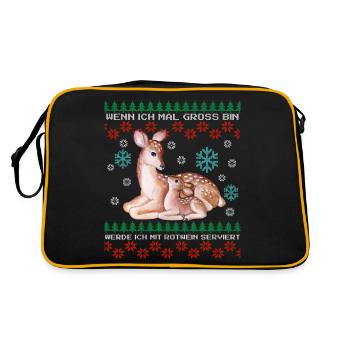 Lustiger Spruch Ugly Christmas mit Reh - Retro Tasche - Schwarz/Gold - Hinten