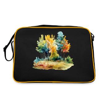 Herbstwald Aquarell Autumn Forest Watercolor - Retro Tasche - Schwarz/Gold - Hinten