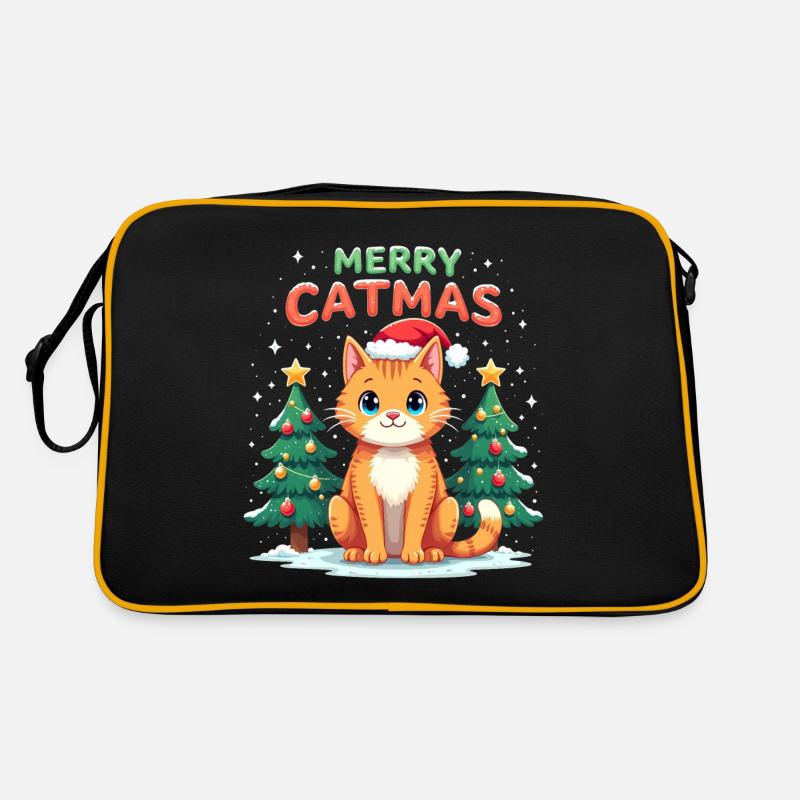 Merry Catmas – Katze mit Weihnachtsstrumpf Retro Tasche