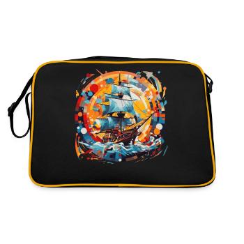 Sailing Ship, Frigate, Boat - Retro Bag - black/gold - Back