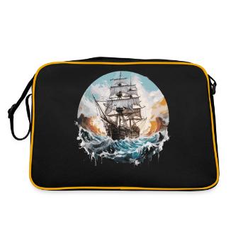Sailing Ship, Frigate, Boat - Retro Bag - black/gold - Back