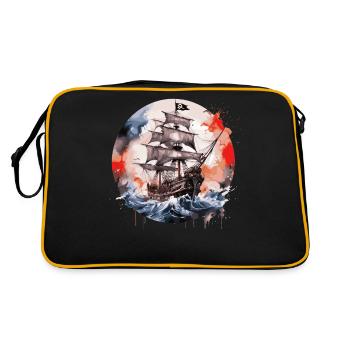 pirate boat, pirates, captain, sailing ship, - Retro Bag - black/gold - Back