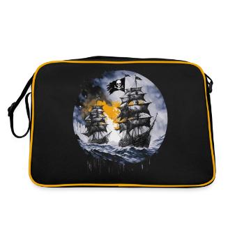 pirate boat, pirates, captain, sailing ship, - Retro Bag - black/gold - Back