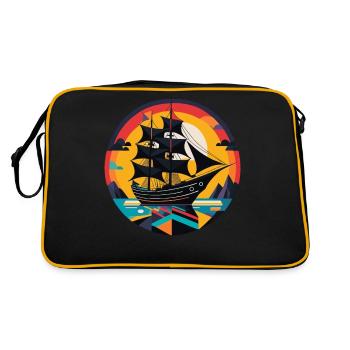 Segelschiff, Fregatte, Boot - Retro Tasche - Schwarz/Gold - Hinten