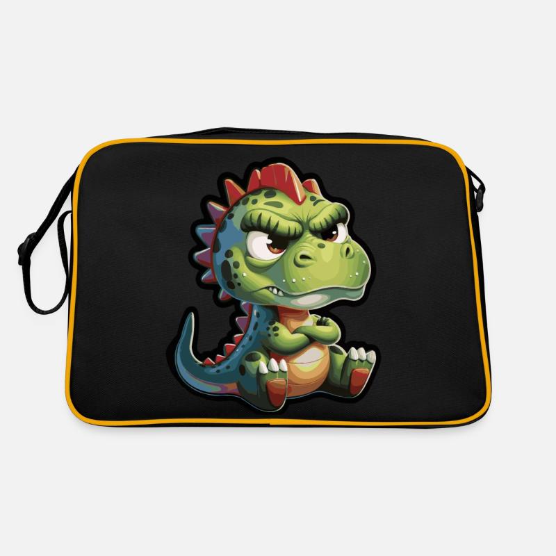 Grumpy Dino – Funny Cartoon Motif - Retro Bag - black/gold