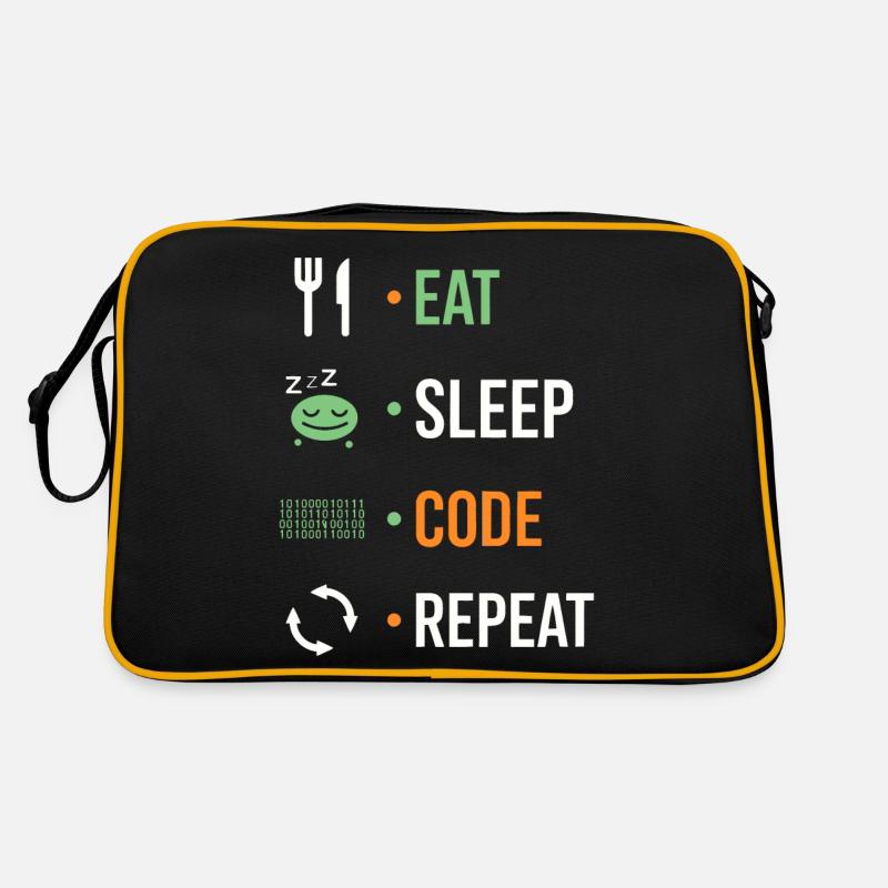Essen, schlafen, codieren, wiederholen. Retro Tasche