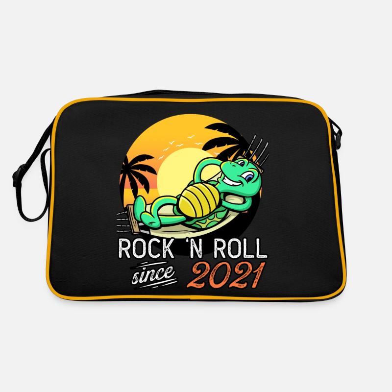 Turtle Rock N Roll seit 2021 Geburtstag - Retro Tasche - Schwarz/Gold