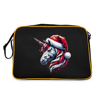 Polygon Kunst - Einhorn mit Weihnachtsmütze - Retro Tasche - Schwarz/Gold - Hinten