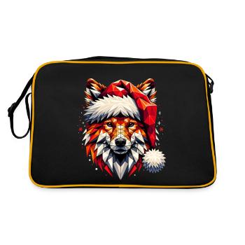 Polygon Kunst - Fuchs mit Weihnachtsmütze - Retro Tasche - Schwarz/Gold - Hinten