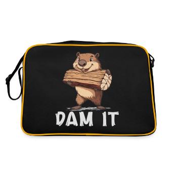 Dam it beaver cartoon with dam and water - Retro Bag - black/gold - Back