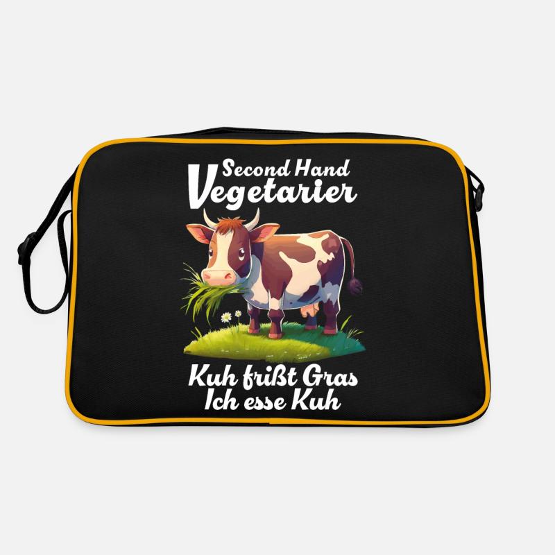 VEGETARIAN COW EATS GRASS - Retro Bag - black/gold
