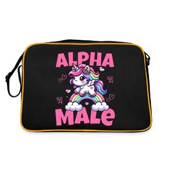 Süßes Alpha Einhorn reitet männlich den Regenbogen - Retro Tasche - Schwarz/Gold - Hinten