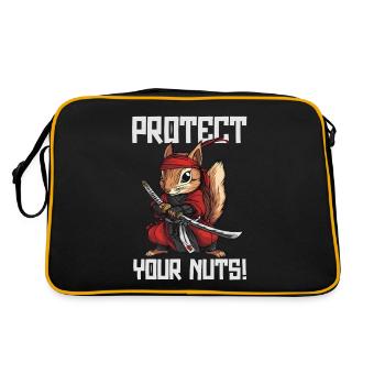 Beschütze Deine Nüsse Ninja Eichhörnchen - Retro Tasche - Schwarz/Gold - Hinten