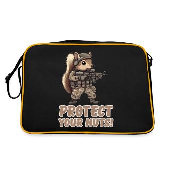 Beschütze Deine Nüsse Ninja Eichhörnchen - Retro Tasche - Schwarz/Gold - Hinten