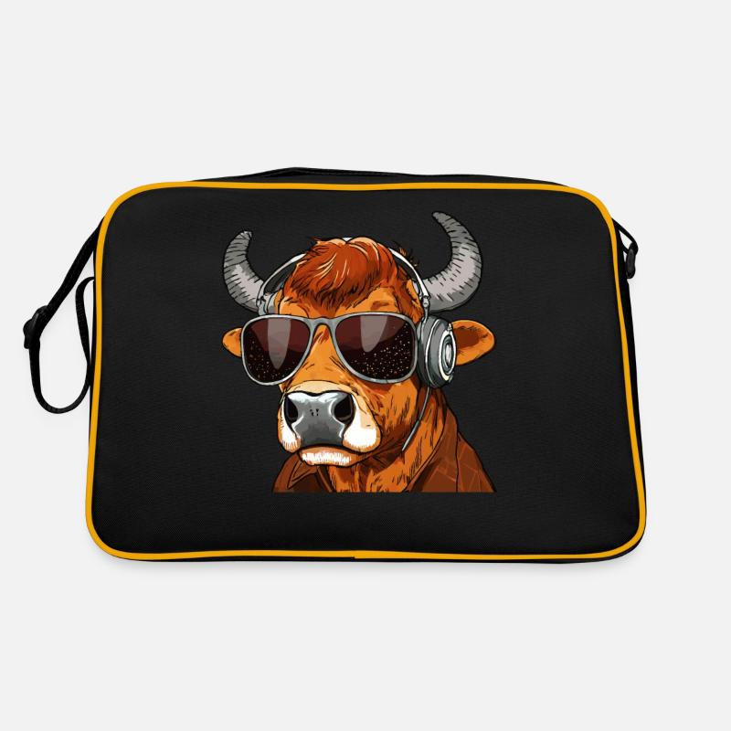 KUH MIT SONNENBRILLE KOPFHÖRER - Retro Tasche - Schwarz/Gold