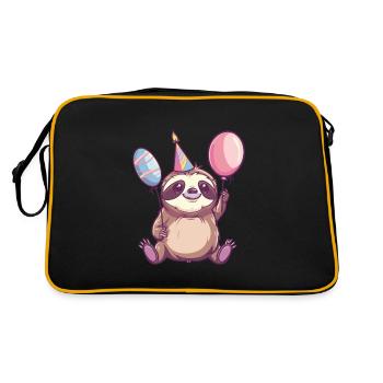Faultier Geburtstag Comic Niedlich - Retro Tasche - Schwarz/Gold - Hinten
