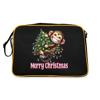 Cute Monkey Little Monkey Merry Christmas - Retro Bag - black/gold - Back