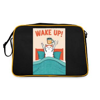Wake up, morning coffee, bed, wake up, cat - Retro Bag - black/gold - Back