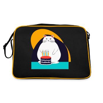 Katze feiert fünften Geburtstag - Retro Tasche - Schwarz/Gold - Hinten